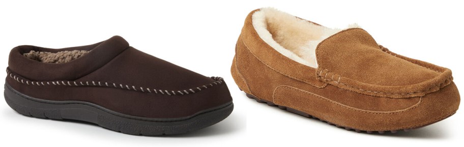 Dearfoams Men's Thompson Microsuede Moc Toe Clogs, Fireside Melbourne Shearling Moccasin Slippers