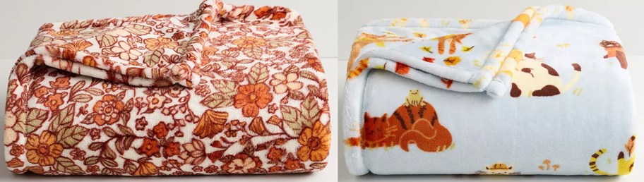 floral and cat print throw blankets