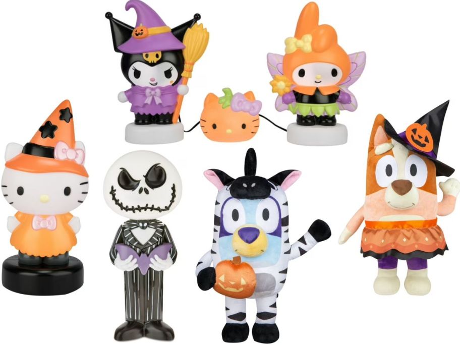 Stock images of Hello Kitty and Bluey Blow Molds and Porch Greeters