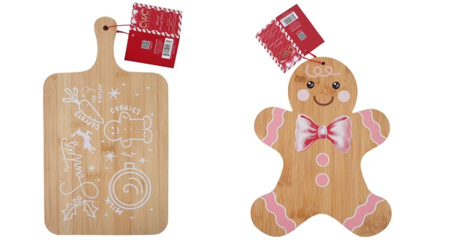 two holiday bamboo cutting boards