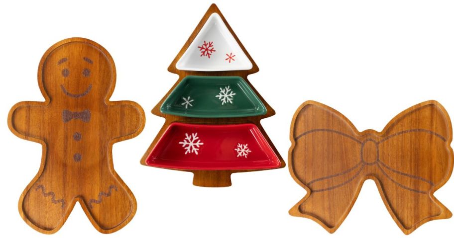 three Holiday Time Acacia Wood Charcuterie Boards