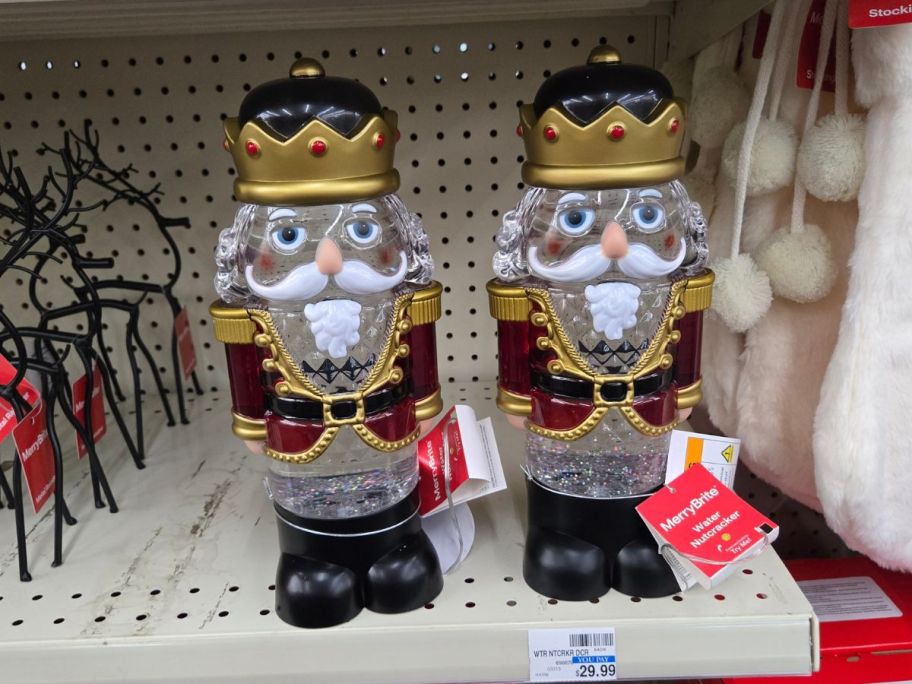 Merry Brite Light-Up Water Nutcracker D&eacute;cor on shelf in store