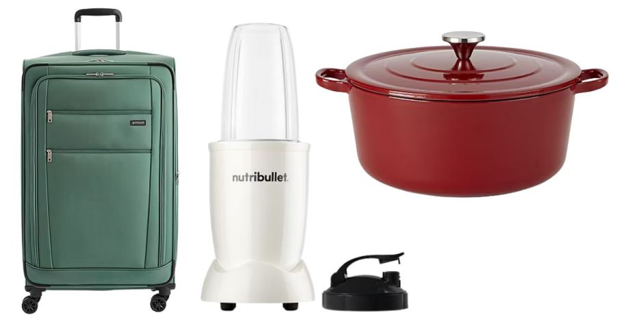 luggage, nutribullet, and a dutch oven