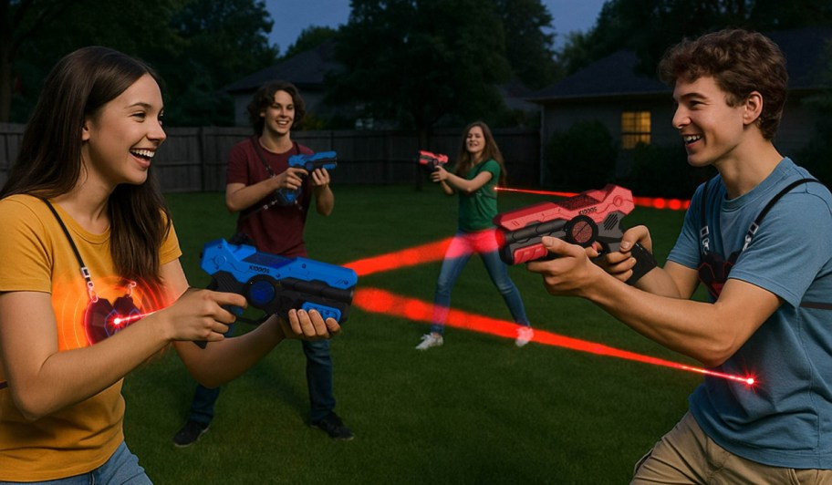 4 people playing laser tag