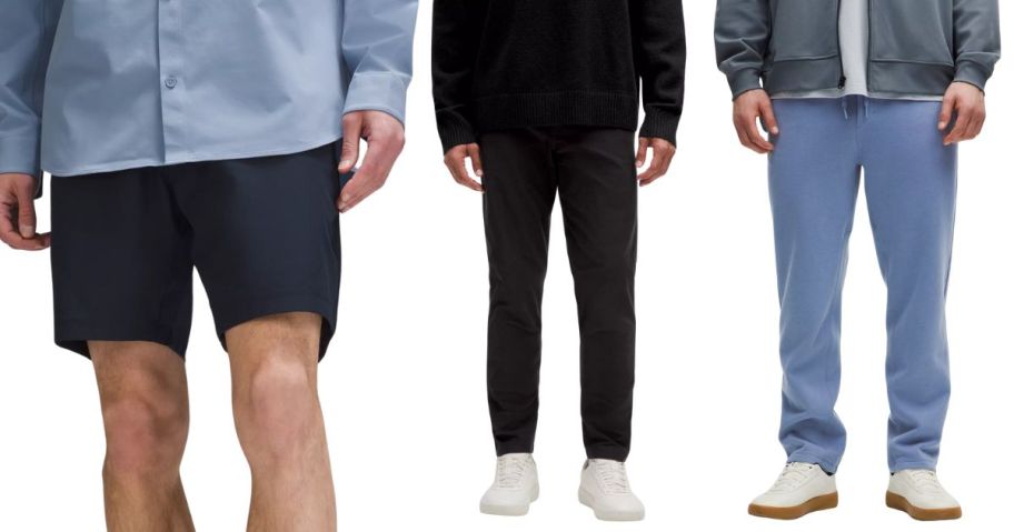 three men wearing lululemon clothing