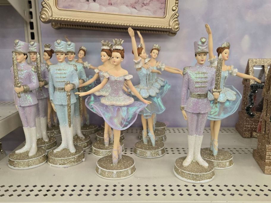 ballerina and soldier decor on shelf in store