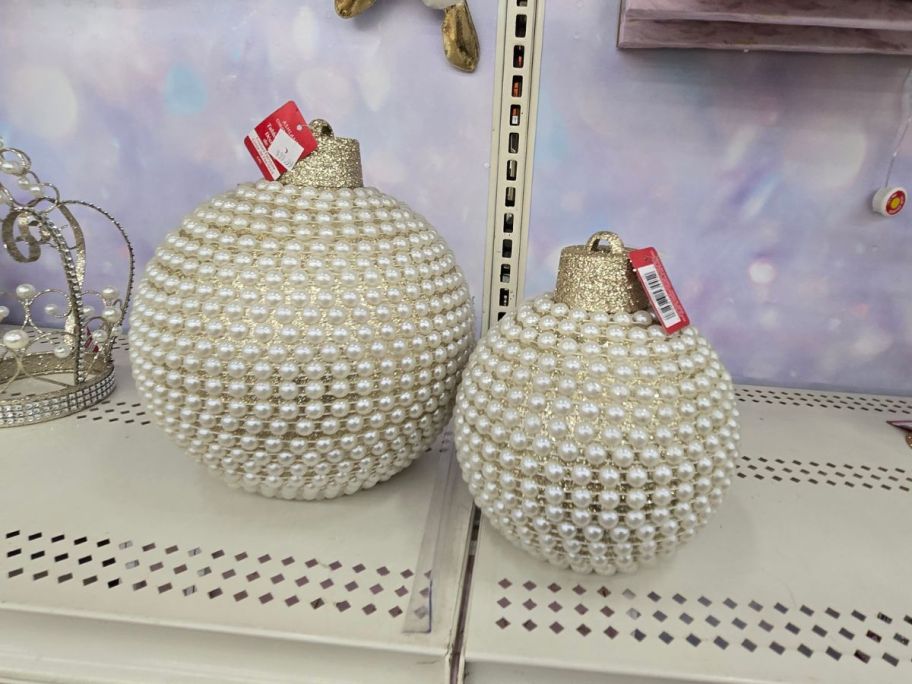 Pearl Ball Ornament Tabletop D&eacute;cor on shelf in store