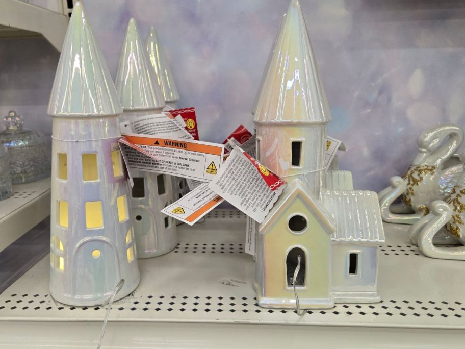 house and church Tabletop D&eacute;cor on shelf in store