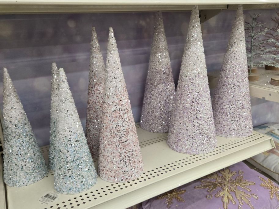 Glitter Cone Tree Tabletop D&eacute;cor on shelf in store