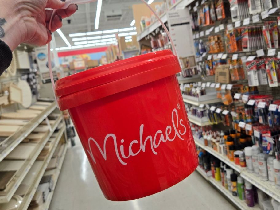 hand holding michaels bucket in store