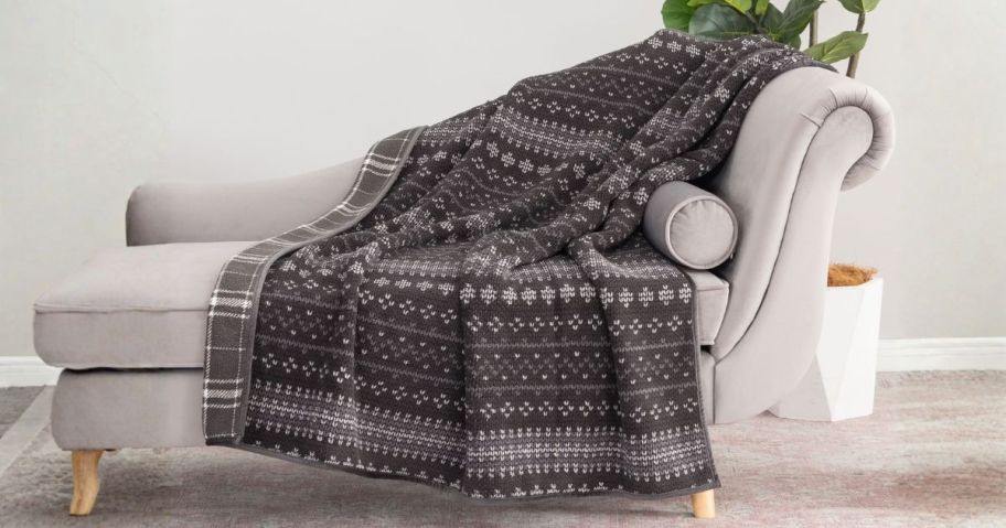 grey throw blanket on couch
