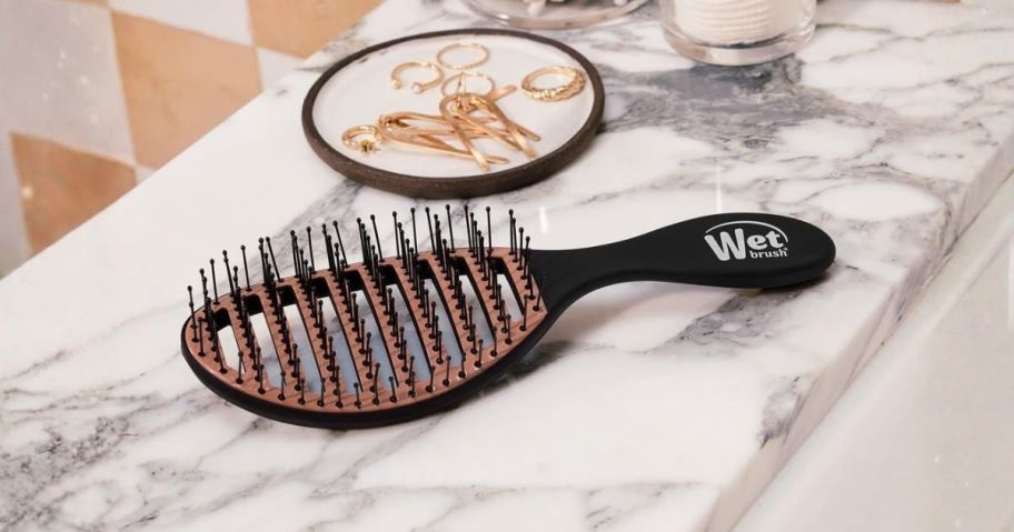 wet brush on counter