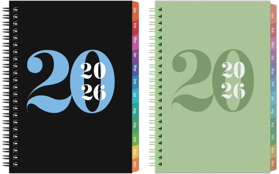 two 2026 coil bound planners in different colors
