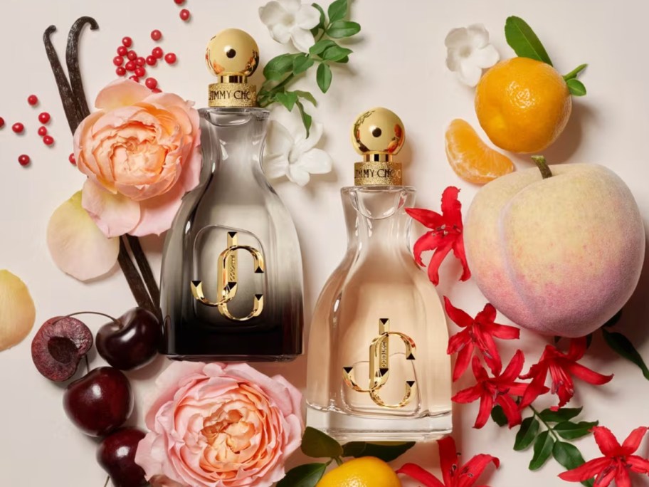 Jimmy Choo Perfumes with floral background