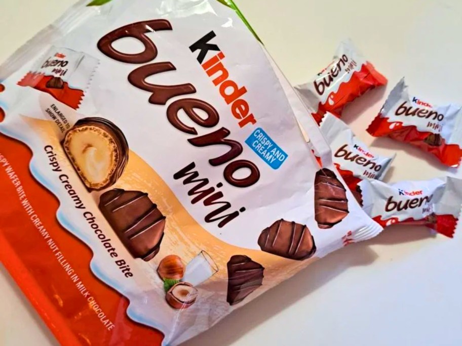 bag of kinder bueno mini chocolate and hazelnut bars in packaging 