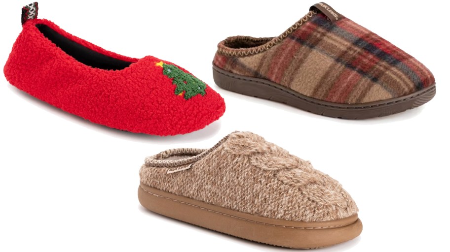 3 slippers in red and tan colors