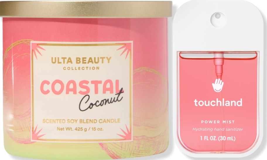 3 wick candle and hand sanitizer
