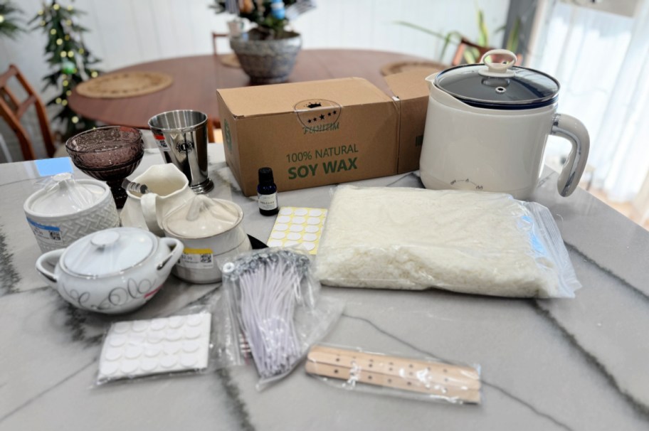 candle making supplies from amazon on the counter 