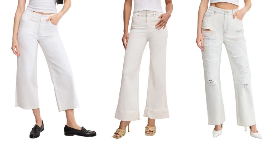 three women wearing good american jeans