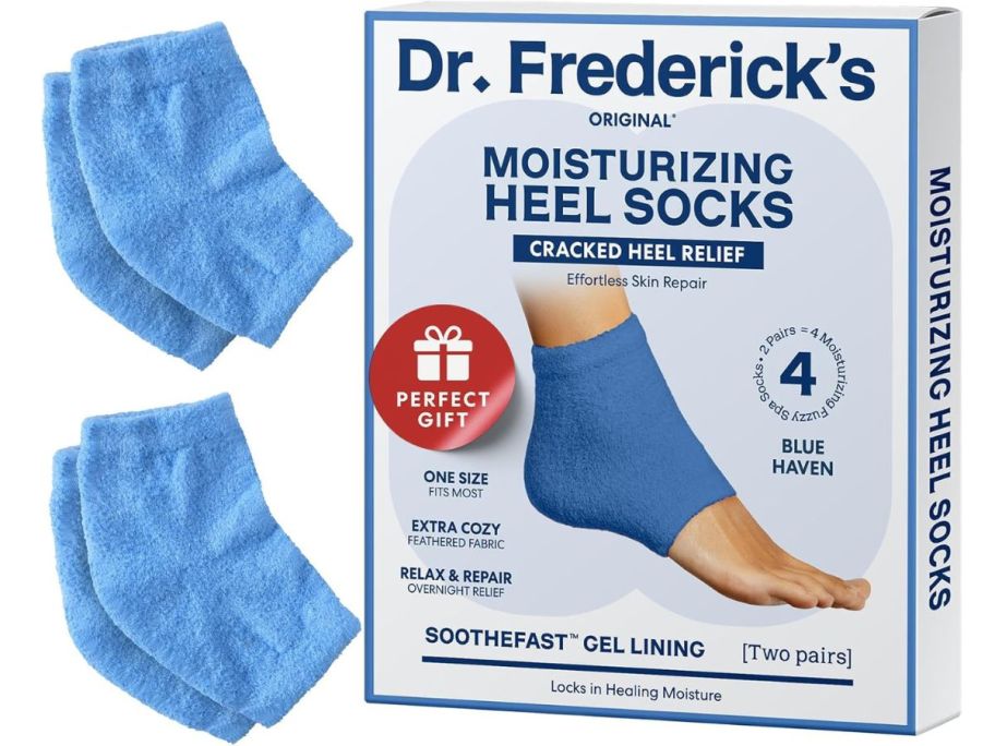 Dr. Frederick's Original Moisturizing Fuzzy Heel Sock 2-Pack in blue haven