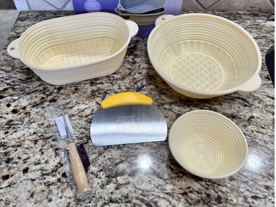 sourdough proofing basket set on table