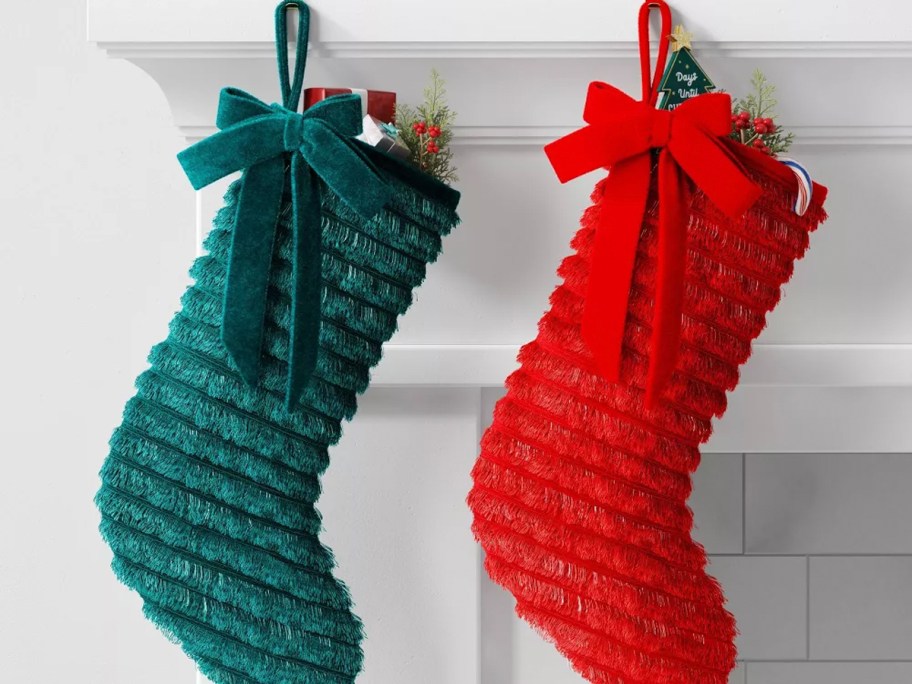 green and red stockings hanging 
