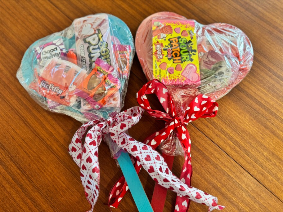 2 diy heart stake gift baskets from dollar tree 