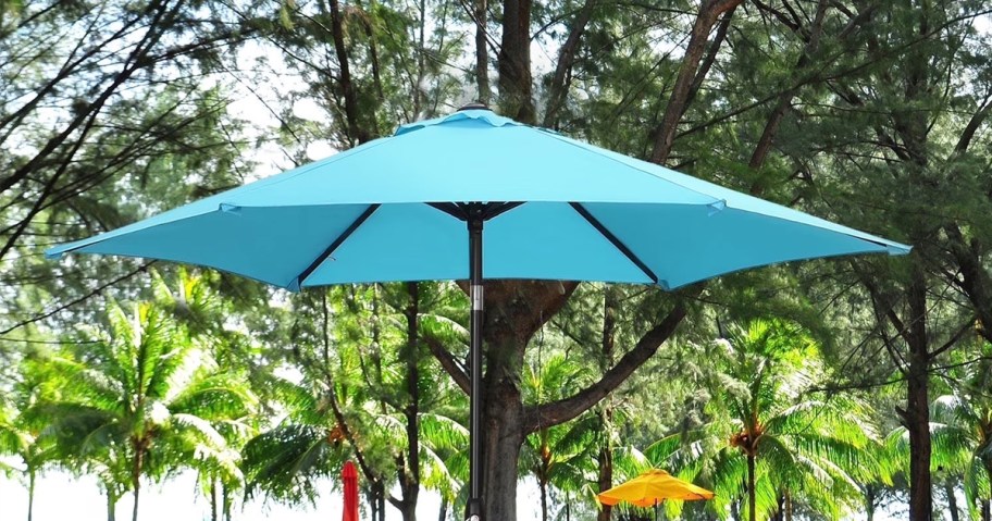 opened blue patio umbrella