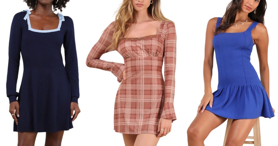 3 young women wearing dresses in different styles