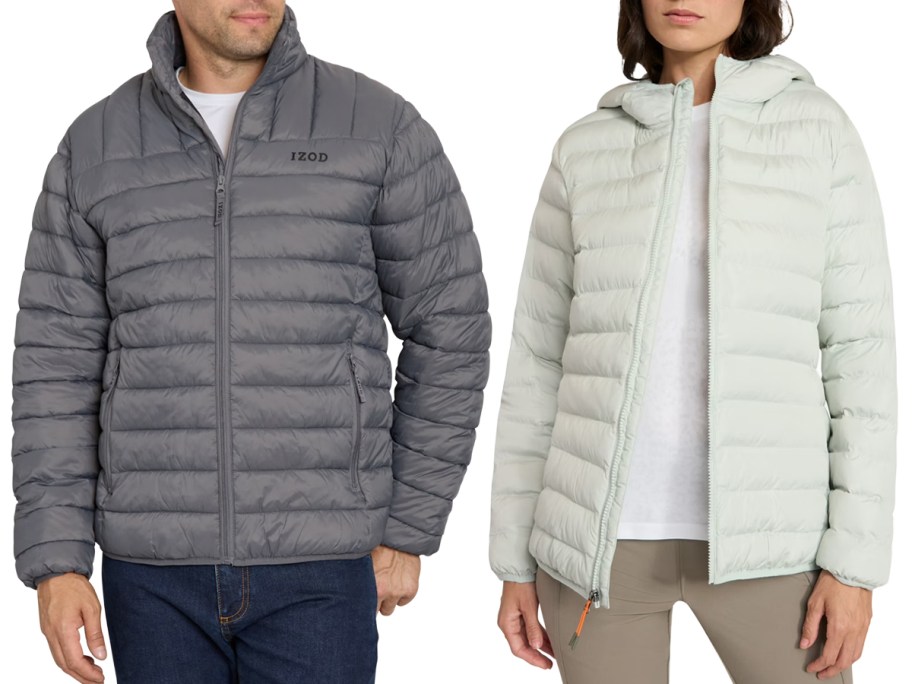 IZOD Men's Puffer Jacket and Ozark Trail Women's Core Puffer Jacket