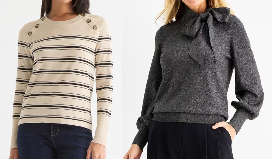 two women in cream and grey sweaters