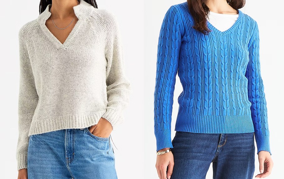 women in light grey and blue sweaters