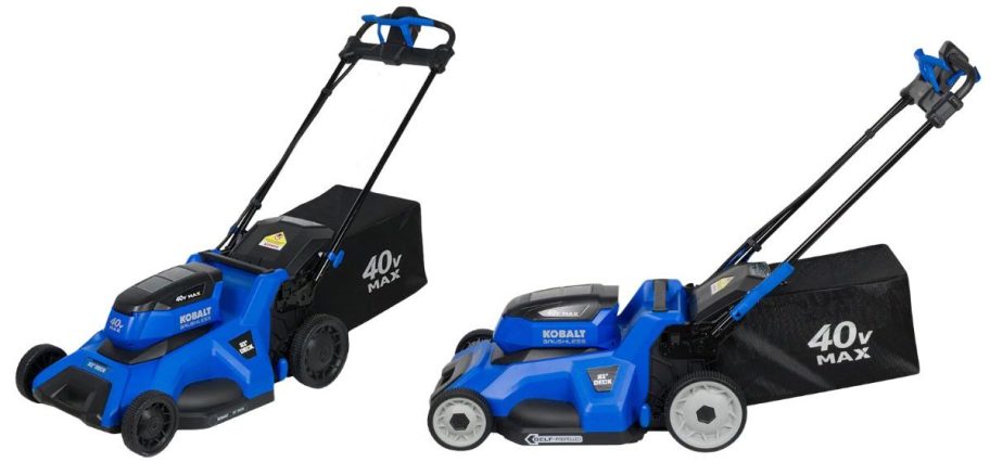 two Kobalt Battery Lawn Mowers