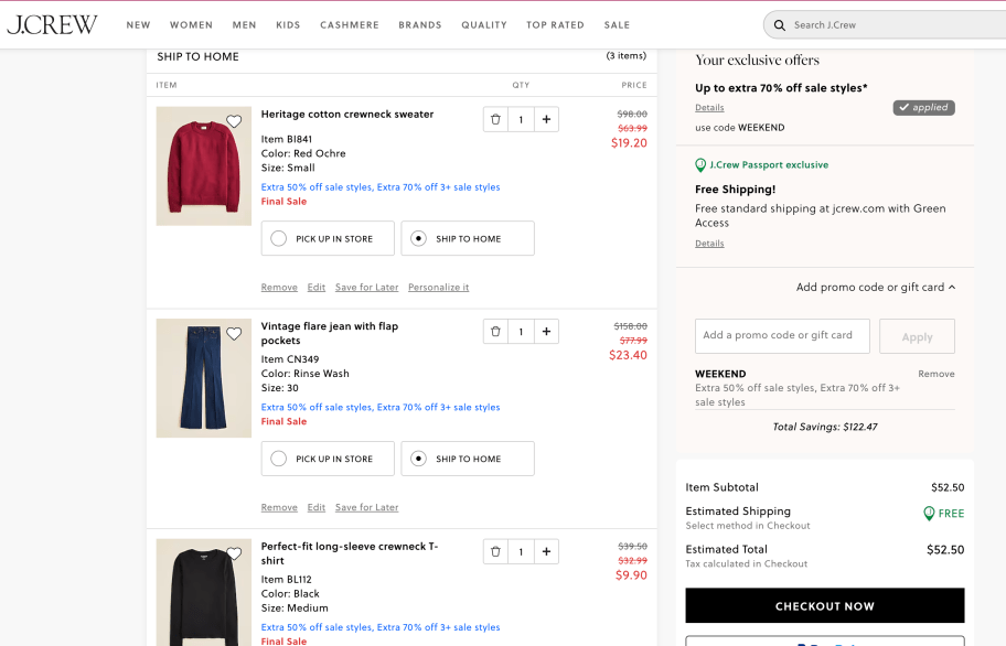 A screenshot of J.Crew Sale Items