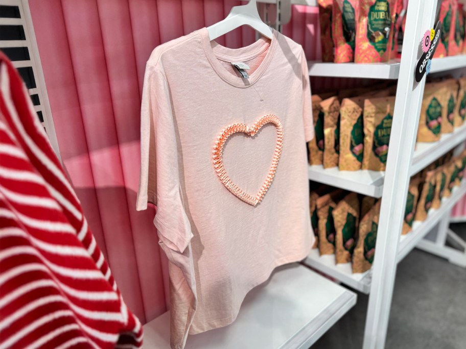 Pink Boxy Heart T-Shirt hanging in Target
