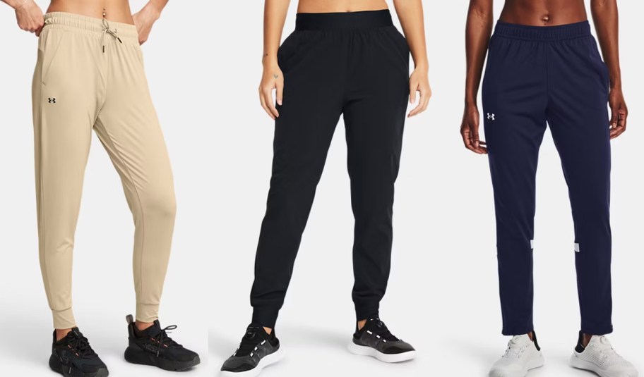 three women modeling joggers