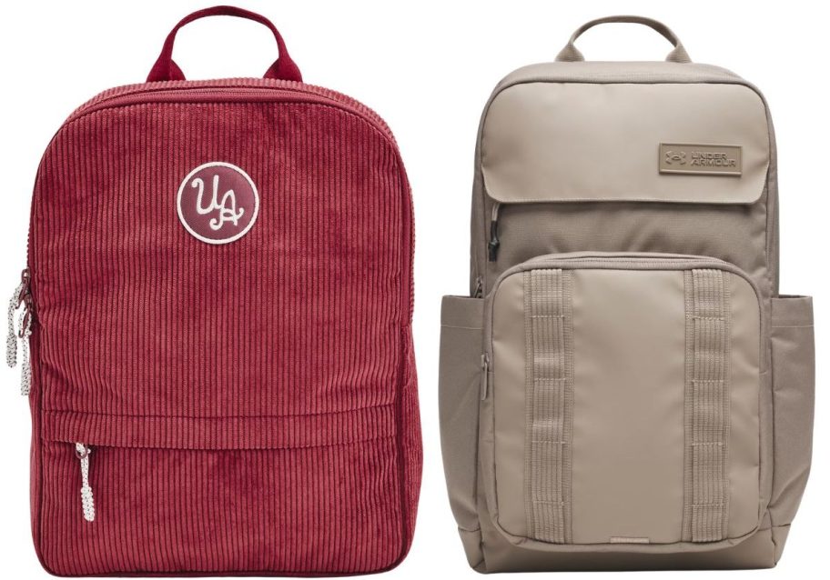 stock image of two backpacks from under armour in different colors 
