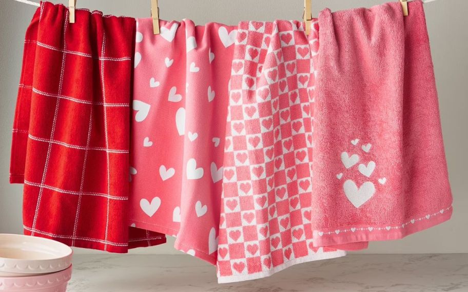 clothing line with valentines day kitchen towels 