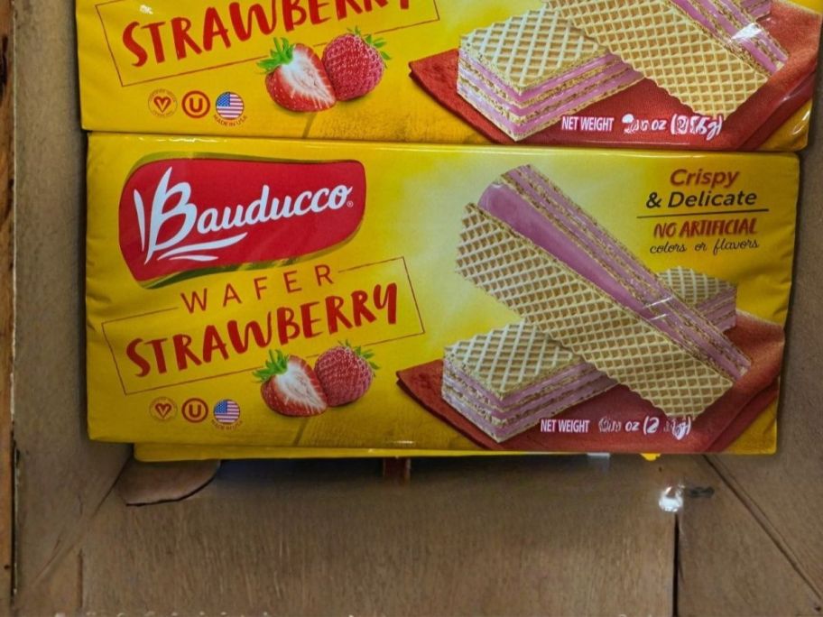 Bauducco strawberry Wafer Cookie packages in delivery box