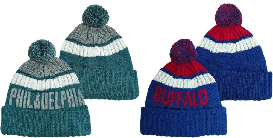 stock image of football beanie in different teams