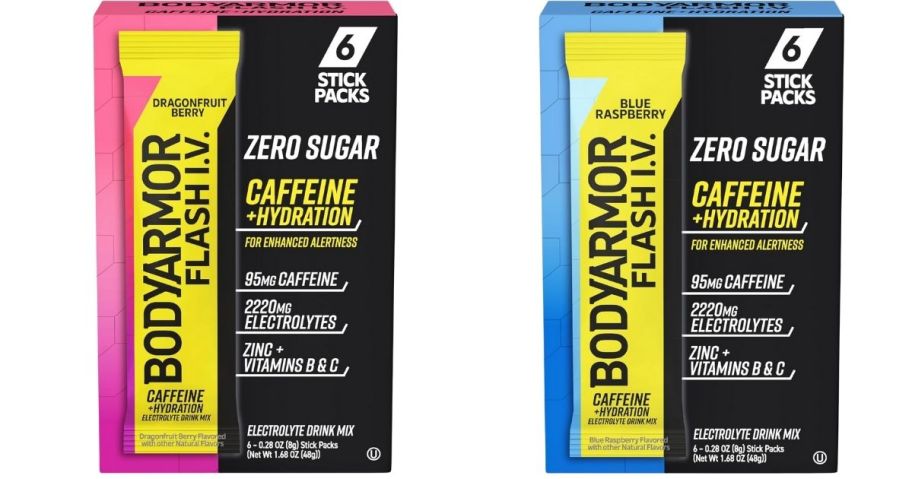 two BodyArmour Flash IV Electrolyte Packet boxes