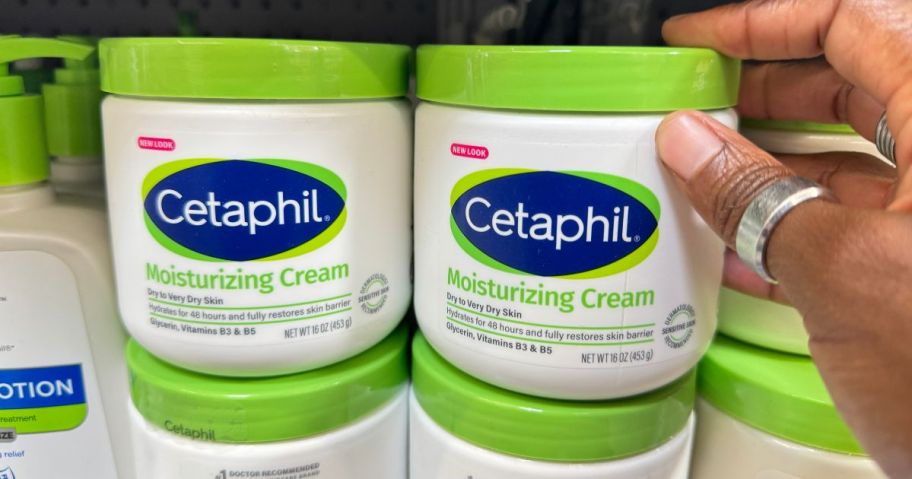 Cetaphil Face & Body Moisturizer 16oz jars on shelf in store
