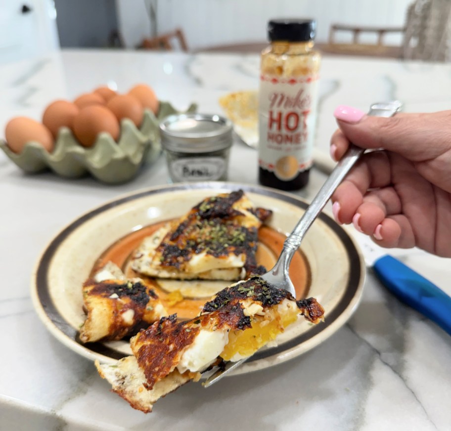 cutting up hot honey eggs