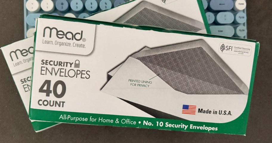 mead business envelopes on desk