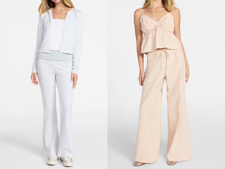women wearing gray and peach 2 piece outfit sets 