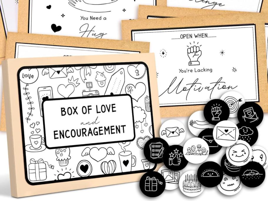 envelopes with "open when..." messaging and stickers