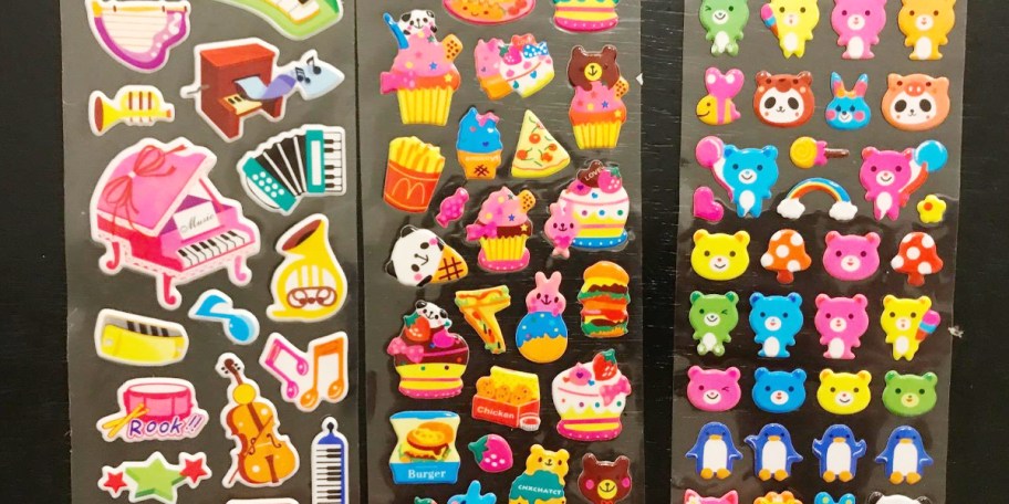 three strips of puffy stickers 