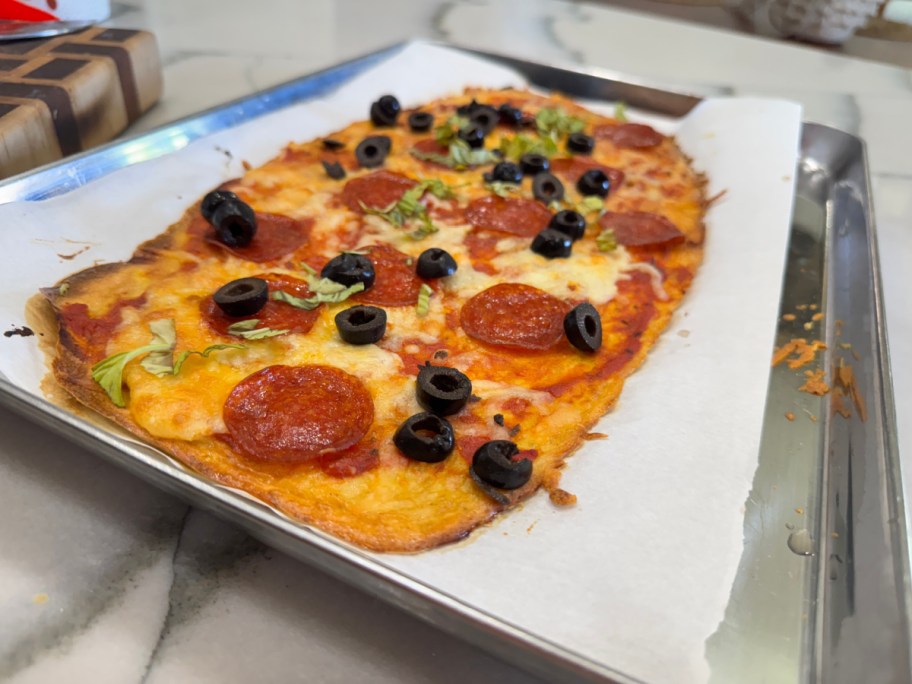 sheet pan with easy cottage cheese flatbread 