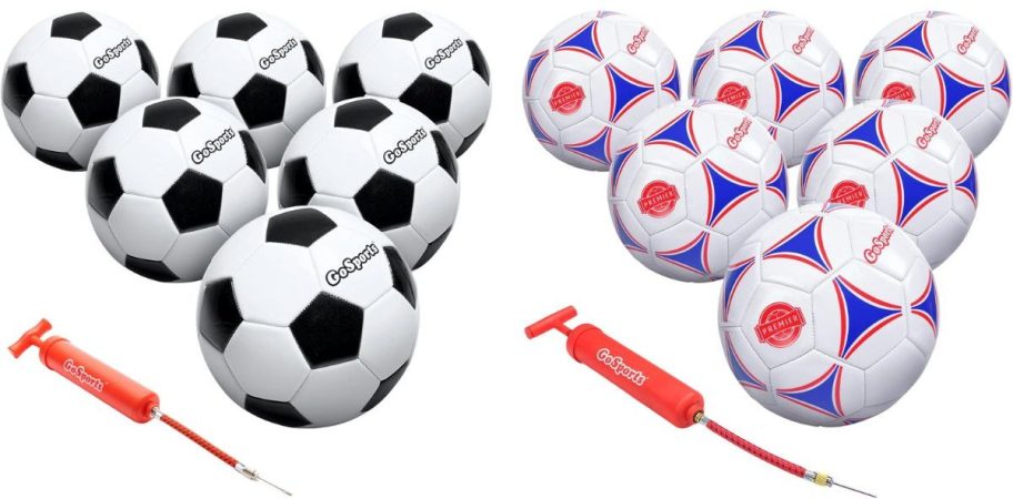 two sets of soccer balls