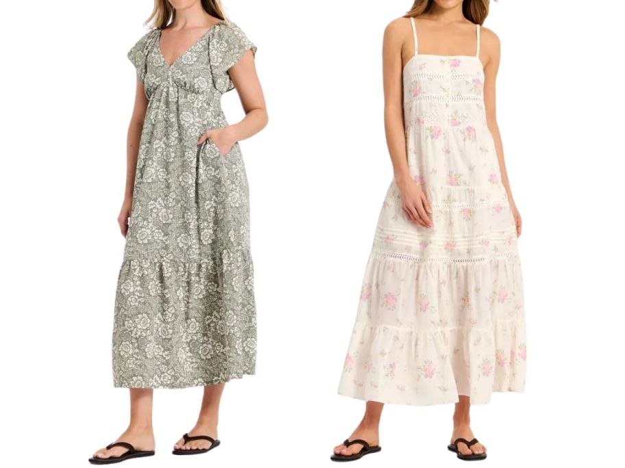 two women wearing dresses